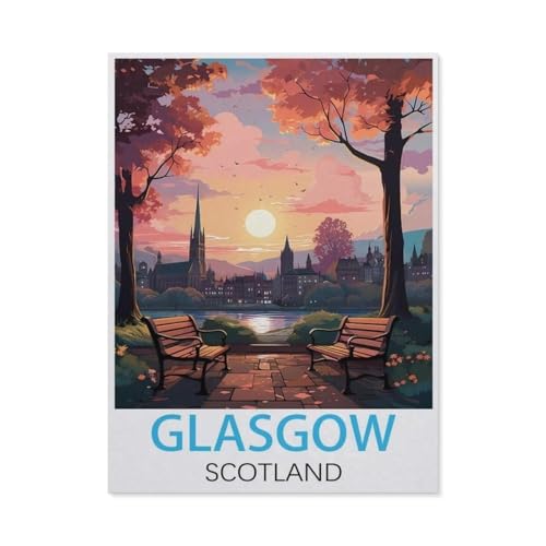 Erwachsene Puzzle 1000 Stück DIY Papier pielzeug，Glasgow, Schottland Vintage-Reiseposter，Creative Einzigartiges Geschenk Persönlichkeit Spiel Erwachsener Kind Puzzle Spielzeug（50x70cm）-M68 von GSBRSNTS