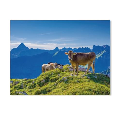 Erwachsene und Kinder Puzzle 1000 Teile Puzzle，Allgäuer Braunvieh，einfaches Puzzlespiel Rollenpuzzle Lernspiel Spielzeug Familie Dekoration（38x26cm）-AE7 von GSBRSNTS