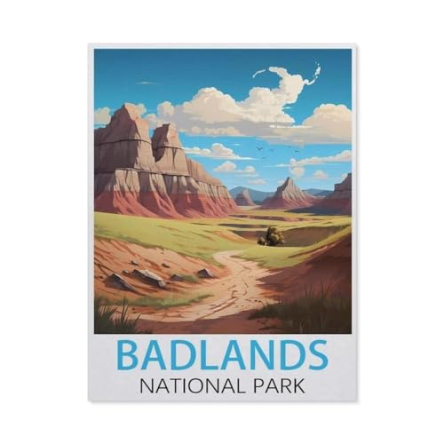 Erwachsene und Kinder Puzzle 1000 Teile Puzzle，Badlands-Nationalpark Vintage-Reiseposter，einfaches Puzzlespiel Rollenpuzzle Lernspiel Spielzeug Familie Dekoration（75x50cm）-K27 von GSBRSNTS