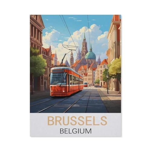 Erwachsene und Kinder Puzzle 1000 Teile Puzzle，Brüssel Belgien Vintage-Reiseplakate，einfaches Puzzlespiel Rollenpuzzle Lernspiel Spielzeug Familie Dekoration（75x50cm）-N95 von GSBRSNTS