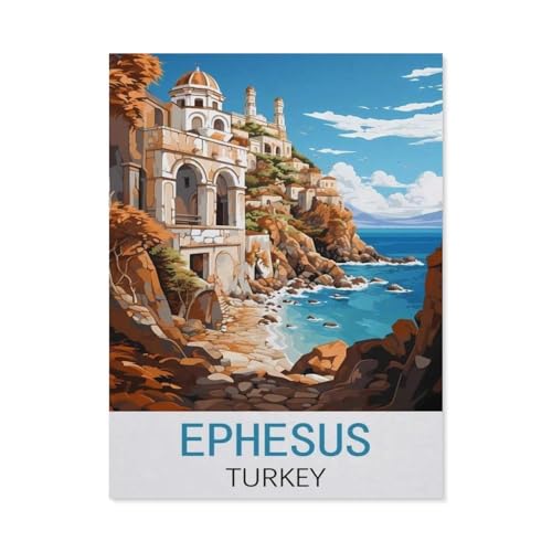 Erwachsene und Kinder Puzzle 1000 Teile Puzzle，Ephesus, Türkei Vintage-Reiseposter，einfaches Puzzlespiel Rollenpuzzle Lernspiel Spielzeug Familie Dekoration（75x50cm）-N19 von GSBRSNTS
