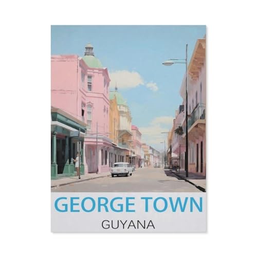 Erwachsene und Kinder Puzzle 1000 Teile Puzzle，George Town, Guyana Vintage-Reiseposter，einfaches Puzzlespiel Rollenpuzzle Lernspiel Spielzeug Familie Dekoration（50x70cm）-H35 von GSBRSNTS