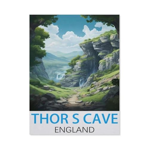 Erwachsene und Kinder Puzzle 1000 Teile Puzzle，Thor’s Cave, England Vintage-Reiseposter，einfaches Puzzlespiel Rollenpuzzle Lernspiel Spielzeug Familie Dekoration（75x50cm）-I8 von GSBRSNTS
