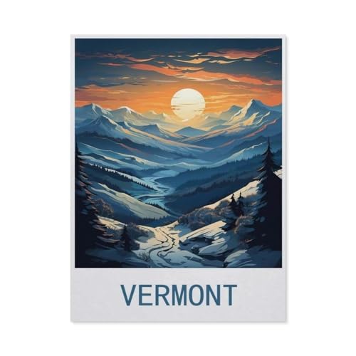 Erwachsene und Kinder Puzzle 1000 Teile Puzzle，Vermont Vintage-Reiseposter，einfaches Puzzlespiel Rollenpuzzle Lernspiel Spielzeug Familie Dekoration（75x50cm）-N22 von GSBRSNTS