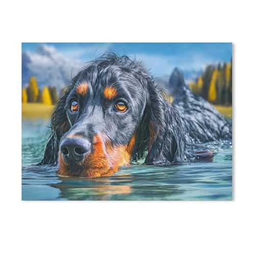 Gordon-Setter schwimmt im See，1000 Stück Erwachsene Papier Landschaft Puzzles Für Kinder Lernspielzeug Geschenke（50x70cm）-Y16 von GSBRSNTS