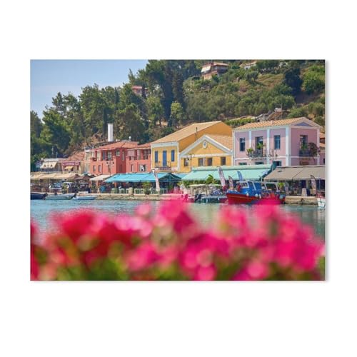 Hafen von Katakolon, Griechenland – Farbenfrohe Küstenstadt am Ionischen Meer，Puzzles für Erwachsene 1000 Teile, Puzzle Schwierig für Erwachsene Teenager Freizeit Spaß Spiel Spielzeug （38x26cm）-Z48 von GSBRSNTS