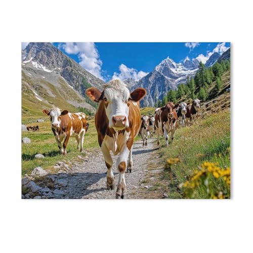 Hier Wird Schon mal der Almabtrieb geübt，Holz Puzzle 1000 Teile Spielzeug Für Erwachsene Dekompressionsspiel（75x50cm）-Y82 von GSBRSNTS