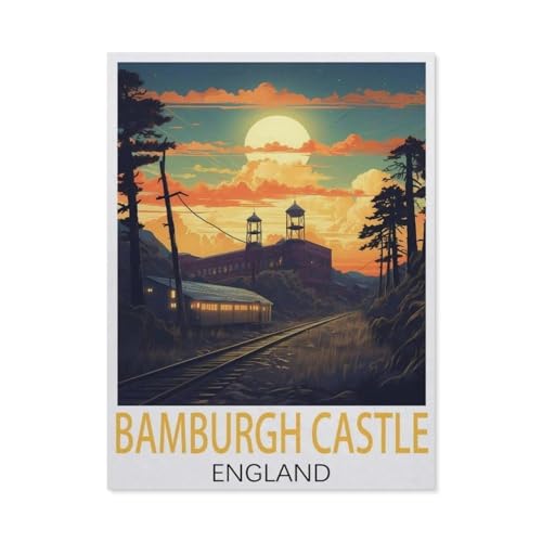 Holz Jigsaw Puzzle 1000 Stück，Bamburgh Castle, England Vintage-Reiseposter，Erwachsene Kinder Spielzeug Dekompressionsspiel（75x50cm）-L9 von GSBRSNTS