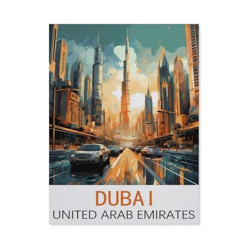 Holz Jigsaw Puzzle 1000 Stück，Dubai, Vereinigte Arabische Emirate Vintage-Reiseposter，Erwachsene Kinder Spielzeug Dekompressionsspiel（75x50cm）-N31 von GSBRSNTS