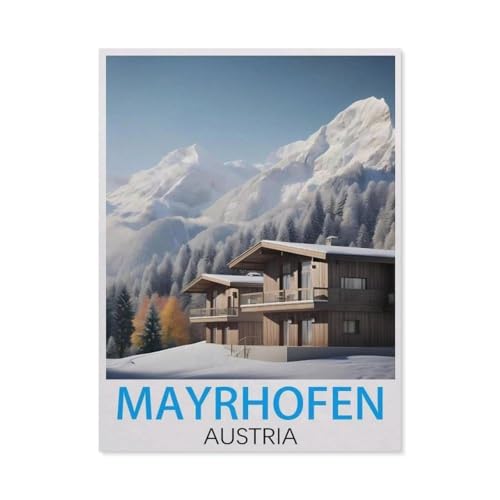 Holz Jigsaw Puzzle 1000 Stück，Mayrhofen, Österreich Vintage-Reiseposter，Erwachsene Kinder Spielzeug Dekompressionsspiel（75x50cm）-I90 von GSBRSNTS
