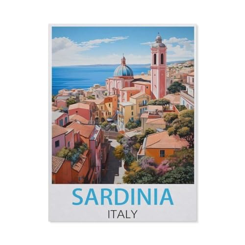Holz Jigsaw Puzzle 1000 Stück，Sardinien, Italien Vintage-Reiseposter，Erwachsene Kinder Spielzeug Dekompressionsspiel（75x50cm）-H44 von GSBRSNTS