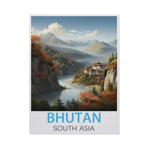 Holz Puzzle 1000 Stück，Bhutan, Südasien Vintage-Reiseposter，Erwachsene Kinder Spielzeug Dekompression Spiel（75x50cm）-J58 von GSBRSNTS