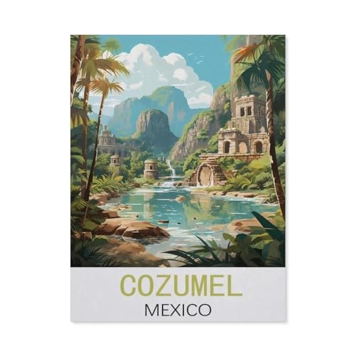 Holz Puzzle 1000 Stück，Cozumel, Mexiko Vintage-Reiseposter，Erwachsene Kinder Spielzeug Dekompression Spiel（75x50cm）-H39 von GSBRSNTS
