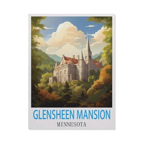 Holz Puzzle 1000 Stück，Glensheen Mansion, Minnesota Vintage-Reiseposter，Puzzles Lernspielzeug Für Erwachsene Geburtstagsgeschenk（75x50cm）-J65 von GSBRSNTS