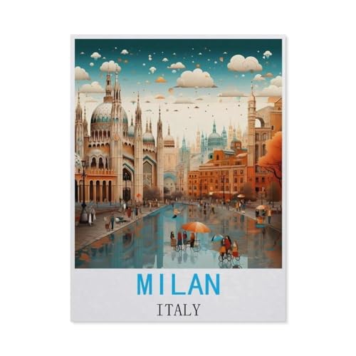 Holz Puzzle 1000 Stück，Mailand, Italien Vintage-Reiseposter，Erwachsene Kinder Spielzeug Dekompression Spiel（75x50cm）-M50 von GSBRSNTS