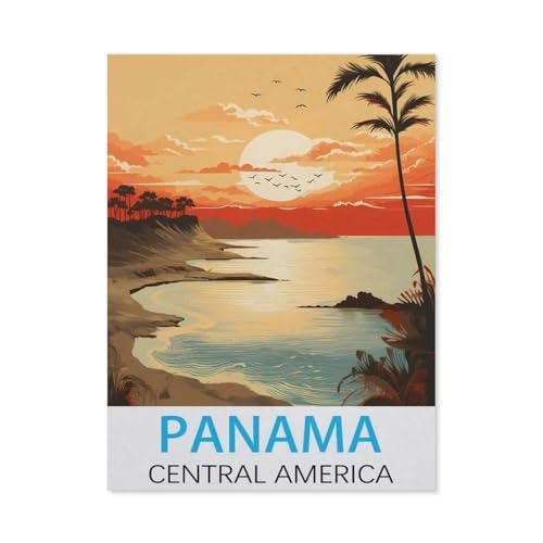 Holz Puzzle 1000 Stück，Panama, Mittelamerika Vintage-Reiseposter，Lernspielzeug Für Erwachsene Geburtstagsgeschenk（75x50cm）-L76 von GSBRSNTS