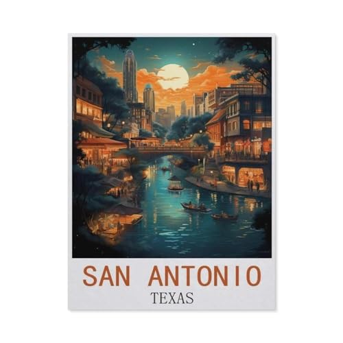 Holz Puzzle 1000 Stück，San Antonio, Texas Vintage-Reiseposter，Puzzles Lernspielzeug Für Erwachsene Geburtstagsgeschenk（75x50cm）-N33 von GSBRSNTS