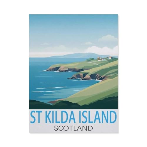 Holz Puzzle 1000 Stück，St Kilda Island, Schottland Vintage-Reiseposter，Puzzles Lernspielzeug Für Erwachsene Geburtstagsgeschenk（75x50cm）-L11 von GSBRSNTS