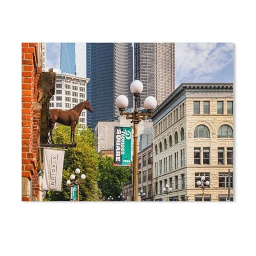 Holz Puzzle Puzzle 1000 Stück，Historischer Pioneer Square District in Seattle，Puzzles Lernspielzeug Für Erwachsene Geburtstagsgeschenk Home Decoration（75x50cm）-Z19 von GSBRSNTS