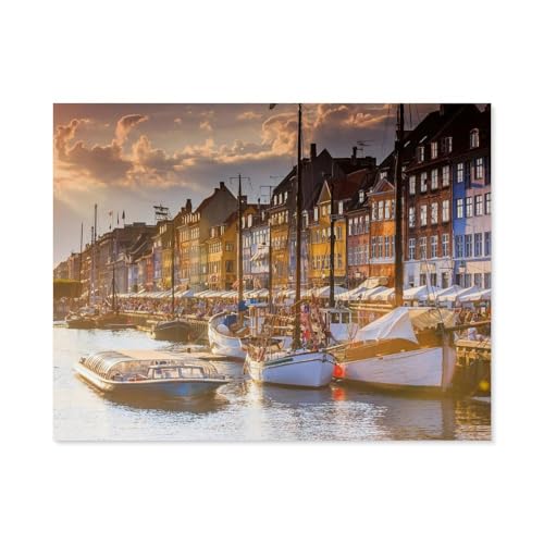 Holzpuzzle Puzzle 1000 Stück，Scandinavian Places, Sonnenuntergang in Kopenhagen，Lernspielzeug Für Erwachsene Geburtstagsgeschenk Dekoration（75x50cm）-A35 von GSBRSNTS