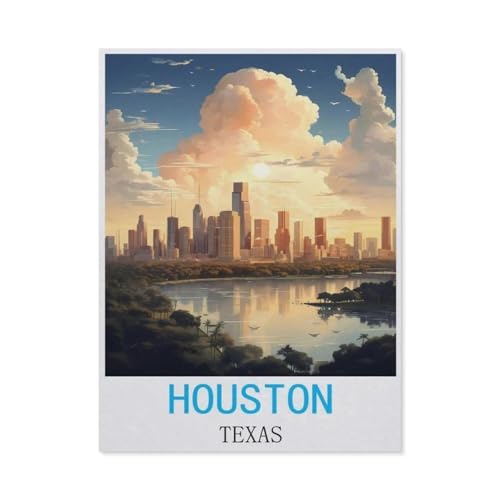 Houston, Texas Vintage-Reiseposter，Puzzles, 1000-teiliges Puzzle Für Erwachsene Und Kinder Ab 10 Jahren（75x50cm）-M30 von GSBRSNTS