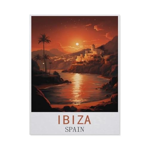 Ibiza, Spanien Vintage-Reiseposter，1000 Stück Erwachsene Holz Landschaft Puzzles Für Kinder Lernspielzeug Geschenke（75x50cm）-N15 von GSBRSNTS