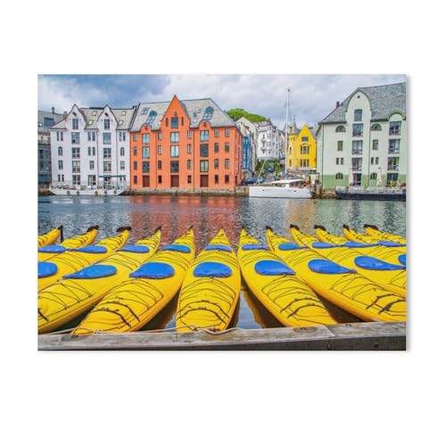 Kajakboote, Alesund „Norwegens Küstenstädte“，Puzzles 1000 Teile für Erwachsene, Klassische Puzzle Jungen Mädchen Puzzle für Kinder Teenager Lernspiel Spielzeug（38x26cm）-Z49 von GSBRSNTS