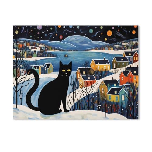 Katze im Winter，Papier Landscape Puzzle, Jigsaw Puzzles 1000 Pieces, for Adult Kids Decompression Puzzle Nice Gifts（38x26cm）-AG18 von GSBRSNTS