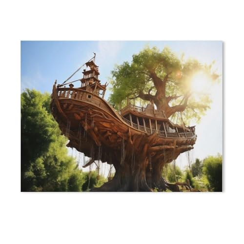 Kinder Holz Puzzle 1000 Teile，Baumhäuser - Traumhafte Luftschlösser，Modern Zuhause Dekoration Einzigartiges Geschenk（75x50cm）-AE97 von GSBRSNTS