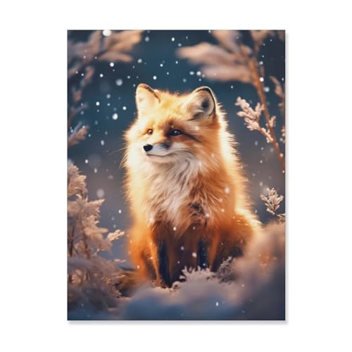 Kinder Holz Puzzle 1000 Teile，Fuchs im Schnee，Modern Zuhause Dekoration Einzigartiges Geschenk（75x50cm）-AH92 von GSBRSNTS