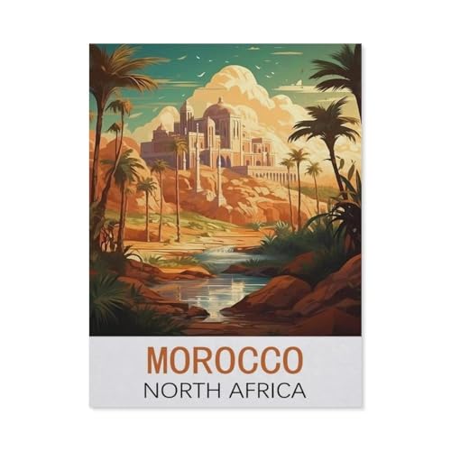 Kinder Holz Puzzle 1000 Teile，Marokko Nordafrika Vintage-Reiseplakat，Modern Zuhause Dekoration Einzigartiges Geschenk（75x50cm）-N39 von GSBRSNTS