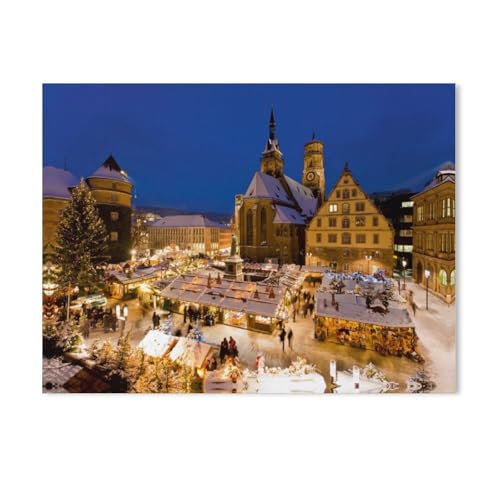 Kinder Holz Puzzle 1000 Teile，Weihnachtsmarkt auf dem Schillerplatz in Stuttgart，Modern Zuhause Dekoration Einzigartiges Geschenk（75x50cm）-AC5 von GSBRSNTS
