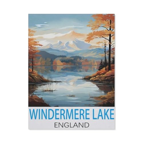 Kinder Holz Puzzle 1000 Teile，Windermere Lake, England Vintage-Reiseposter，Modern Zuhause Dekoration Einzigartiges Geschenk（75x50cm）-I25 von GSBRSNTS