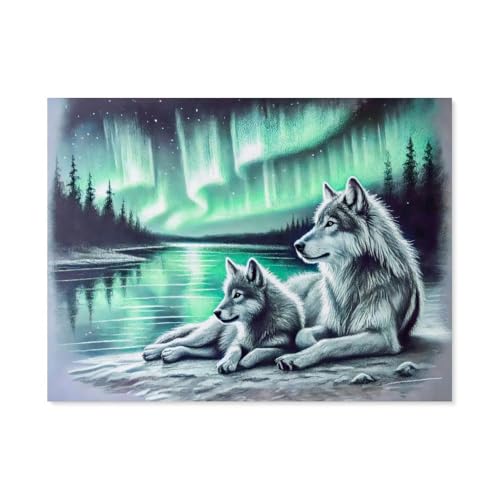Klassisches Puzzle 1000 Teile，Zwei Wölfe am Seeufer，Kind Oder Einen Freund,1000 Piece（75x50cm）-F47 von GSBRSNTS