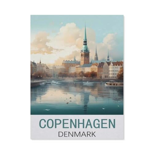 Kopenhagen Dänemark Vintage-Reiseplakat，Puzzles 1000 Teile für Erwachsene, Klassische Puzzle Jungen Mädchen Puzzle für Kinder Teenager Lernspiel Spielzeug（75x50cm）-N78 von GSBRSNTS