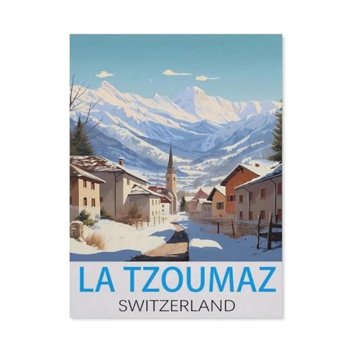 La Tzoumaz, Schweiz Vintage-Reiseposter，Papier Puzzle 1000 Teile Spielzeug Für Erwachsene Dekompressionsspiel（50x70cm）-I70 von GSBRSNTS