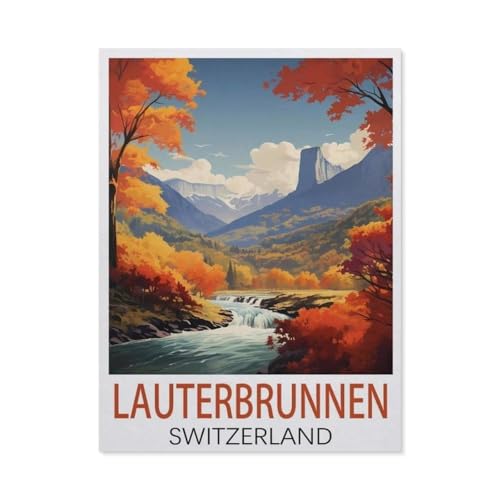 Lauterbrunnen, Schweiz Vintage-Reiseposter，Puzzle 1000 Teile Erwachsene Kinde Spaß Lernspielzeug Geschenke（38x26cm）-I5 von GSBRSNTS