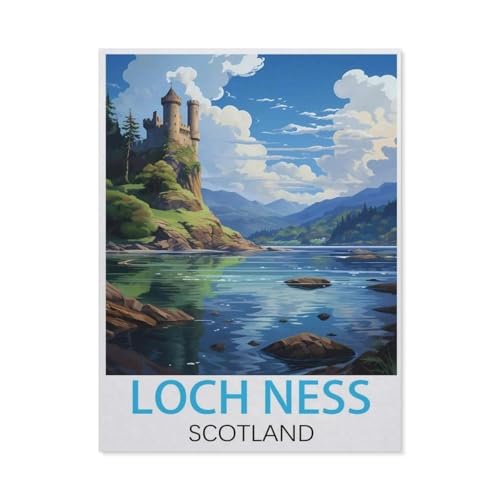 Loch Ness Schottland Vintage-Reiseplakat，Puzzle 1000 Teile Holz Puzzle Geeignet Für Erwachsene Kinder Familien Stressabbau Puzzlespiele（75x50cm）-N85 von GSBRSNTS