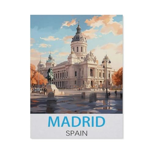 Madrid, Spanien Vintage-Reiseposter，Puzzle 1000 Teile Holz Puzzle Erwachsene Kinder Lernspielzeug Familie Dekompressionsspiel（75x50cm）-K14 von GSBRSNTS