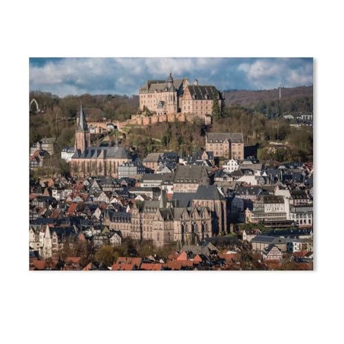 Marburg an der Lahn, Blick vom Rabenstein auf die Altstadt，Puzzle 1000 Teile Holz Puzzle Geeignet Für Erwachsene Kinder Familien Stressabbau Puzzlespiele（75x50cm）-AC51 von GSBRSNTS