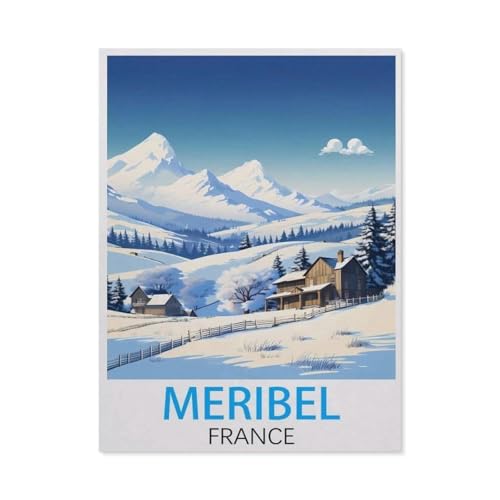 Méribel, Frankreich Vintage-Reiseposter，Puzzle 1000 Teile Holz Puzzle Erwachsene Kinder Lernspielzeug Familie Dekompressionsspiel（75x50cm）-I68 von GSBRSNTS