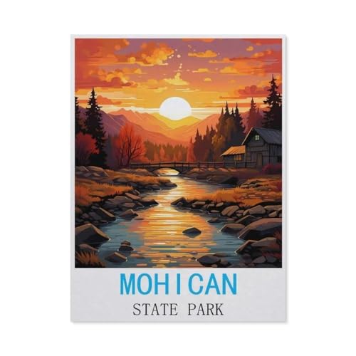 Mohican-State-Park Vintage-Reiseposter，Puzzle 1000 Teile Papier Puzzle Geeignet Für Erwachsene Kinder Familien Stressabbau Puzzlespiele（38x26cm）-M36 von GSBRSNTS