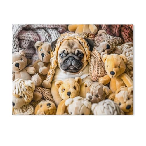 Mops zwischen vielen Plüschtieren，Klassisches Puzzle 3D Puzzle DIY Kit Papier Spielzeug Einzigartiges Geschenk（50x70cm）-AA2 von GSBRSNTS