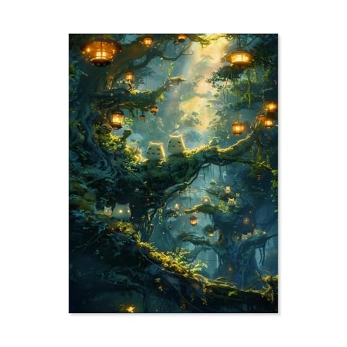 Nachts im Wald - Waldgeister im Anime Stil，Klassisches Puzzle 3D Puzzle DIY Kit Papier Spielzeug Einzigartiges Geschenk（38x26cm）-AA78 von GSBRSNTS