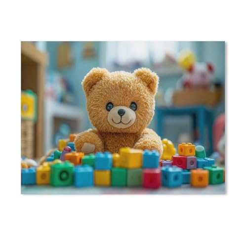 Niedlicher Baby Teddybär im Kinderzimmer mit Buntem Spielzeug，Puzzles 1000 Teile für Erwachsene, Teenager Puzzle Perfektes Pädagogisches Geschenk für Jungen Und Mädchen（75x50cm）-AG12 von GSBRSNTS
