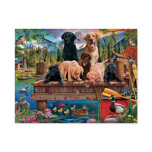 Papier Puzzle Puzzle 1000 Stück，Hundefamilie am See，Puzzles Lernspielzeug Für Erwachsene Geburtstagsgeschenk Home Decoration（38x26cm）-E66 von GSBRSNTS