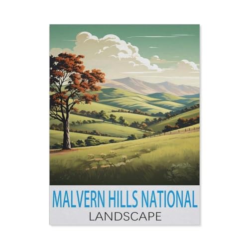 Papierpuzzle Puzzle 1000 Stück，Malvern Hills National Landscape Vintage-Reiseposter，Lernspielzeug Für Erwachsene Geburtstagsgeschenk Dekoration（50x70cm）-J14 von GSBRSNTS