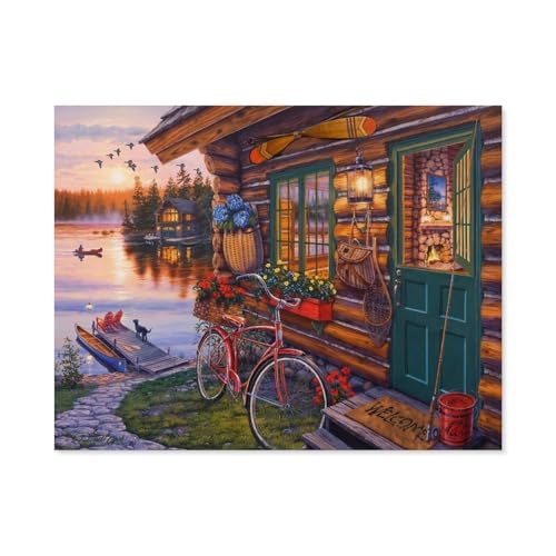 Papierpuzzle Puzzle 1000 Stück，Seehütte mit Fahrrad，Lernspielzeug Für Erwachsene Geburtstagsgeschenk Dekoration（38x26cm）-E73 von GSBRSNTS