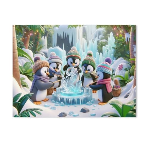 Pinguine als Eisskulpturen，Holz Puzzle 1000 Teile Spielzeug Für Erwachsene Dekompressionsspiel（75x50cm）-AB4 von GSBRSNTS