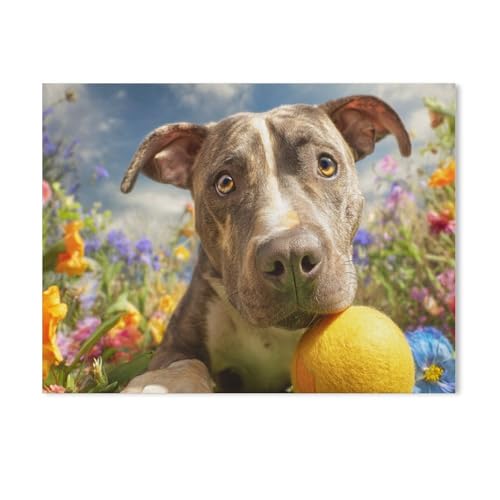 Pit Bull mit Ball，Papier Puzzle 1000 Teile Spielzeug Für Erwachsene Dekompressionsspiel（50x70cm）-Y9 von GSBRSNTS